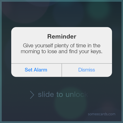 REMINDER: Give yourself plenty of time in the morning to lose and find your keys.