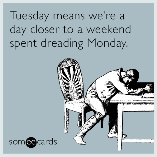 Tuesday means we're a day closer to a weekend spent dreading Monday.