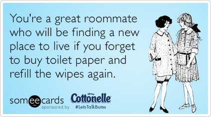 You're a great roommate who will be finding a new place to live if you forget to buy toilet paper and refill the wipes again.