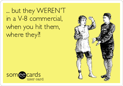 ... but they WEREN'T
in a V-8 commercial,
when you hit them,
where they?!