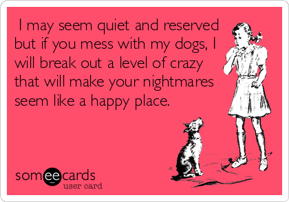  I may seem quiet and reserved 
but if you mess with my dogs, I
will break out a level of crazy
that will make your nightmares
seem like a happy place.