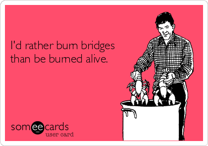                                  

I'd rather burn bridges
than be burned alive. 