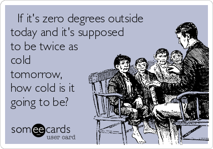   If it's zero degrees outside
today and it's supposed
to be twice as
cold
tomorrow,
how cold is it
going to be?