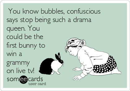  You know bubbles, confuscious
says stop being such a drama
queen. You
could be the
first bunny to
win a
grammy
on live tv!