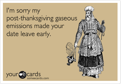 I'm sorry my
post-thanksgiving gaseous
emissions made your
date leave early.