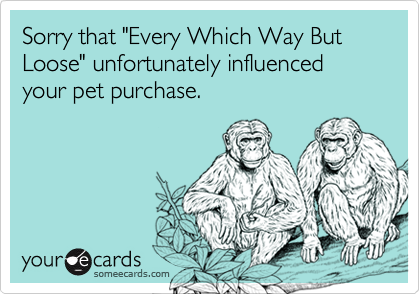 Sorry that "Every Which Way But Loose" unfortunately influenced your pet purchase.