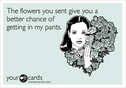 The flowers you sent give you a better chance ofgetting in my pants.