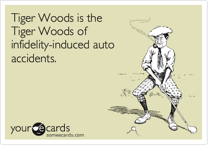 Tiger Woods is the
Tiger Woods of
infidelity-induced auto
accidents.