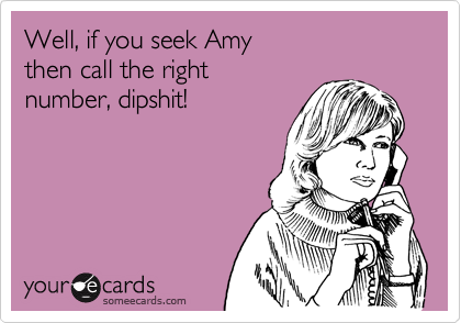 Well, if you seek Amy
then call the right
number, dipshit!