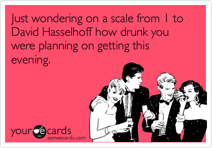 Just wondering on a scale from 1 to David Hasselhoff how drunk you were planning on getting this evening.