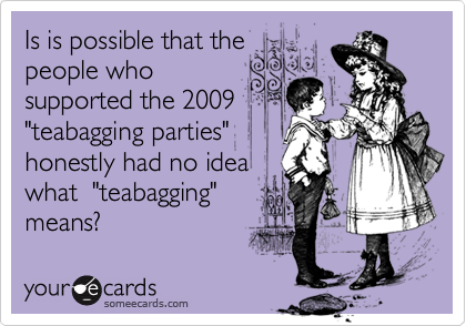 Is is possible that the
people who
supported the 2009 
"teabagging parties" 
honestly had no idea
what  "teabagging"
means?