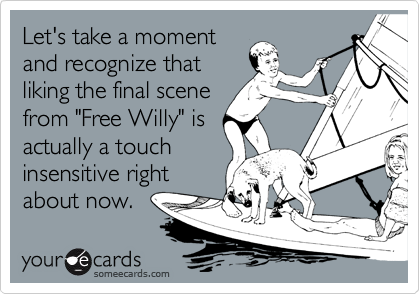 Let's take a moment
and recognize that
liking the final scene
from "Free Willy" is
actually a touch
insensitive right
about now.