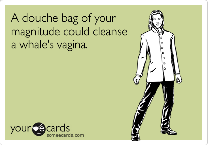 A douche bag of your 
magnitude could cleanse 
a whale's vagina.