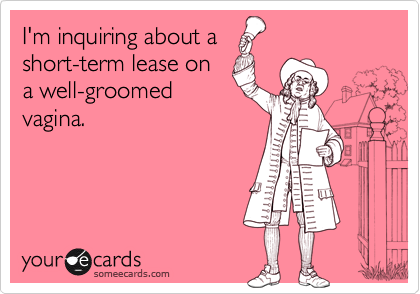I'm inquiring about a
short-term lease on
a well-groomed
vagina.