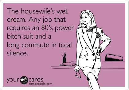 The housewife's wet
dream. Any job that 
requires an 80's power
bitch suit and a
long commute in total
silence.