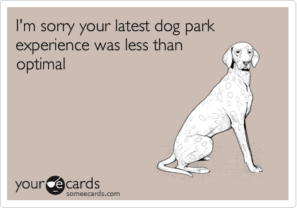 I'm sorry your latest dog park experience was less than
optimal