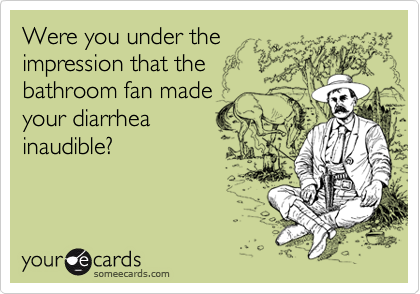 Were you under the
impression that the 
bathroom fan made 
your diarrhea 
inaudible?