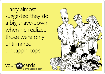 Harry almost
suggested they do 
a big shave-down
when he realized 
those were only
untrimmed
pineapple tops.