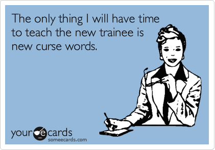 The only thing I will have time
to teach the new trainee is
new curse words. 