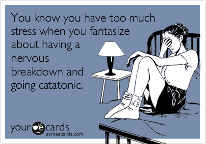 You know you have too much
stress when you fantasize
about having a
nervous
breakdown and
going catatonic. 
