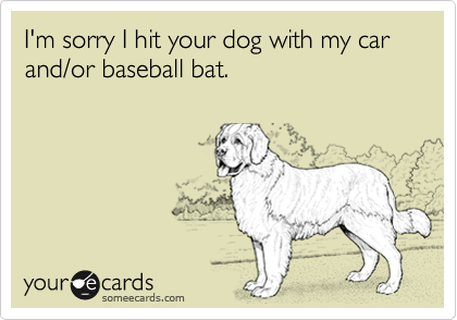 I'm sorry I hit your dog with my car and/or baseball bat.