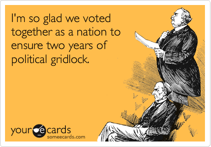 I'm so glad we voted 
together as a nation to 
ensure two years of 
political gridlock.