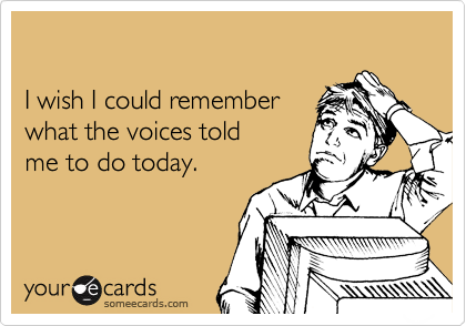 

I wish I could remember
what the voices told
me to do today.
