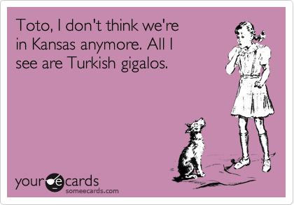 Toto, I don't think we're
in Kansas anymore. All I
see are Turkish gigalos.