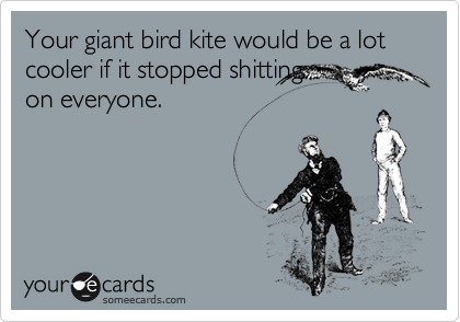 Your giant bird kite would be a lot cooler if it stopped shitting
on everyone.