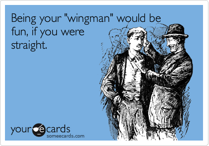 Being your "wingman" would be
fun, if you were
straight.