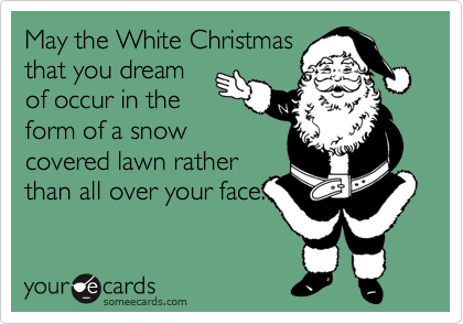 May the White Christmas
that you dream
of occur in the
form of a snow
covered lawn rather
than all over your face.