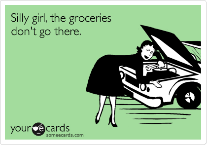 Silly girl, the groceries
don't go there.