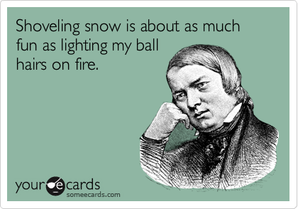Shoveling snow is about as much fun as lighting my ball
hairs on fire.