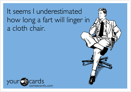 It seems I underestimated
how long a fart will linger in
a cloth chair.