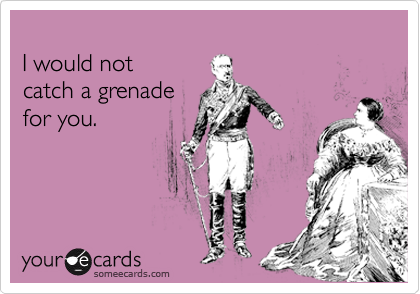 
I would not 
catch a grenade 
for you.
