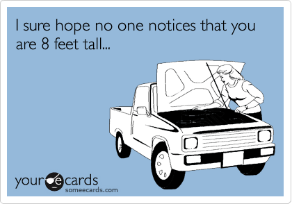 I sure hope no one notices that you are 8 feet tall...