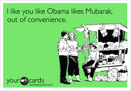 I like you like Obama likes Mubarak, out of convenience. 