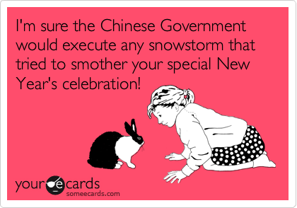 I'm sure the Chinese Government would execute any snowstorm that tried to smother your special New
Year's celebration!