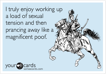 I truly enjoy working up
a load of sexual
tension and then
prancing away like a
magnificent poof.