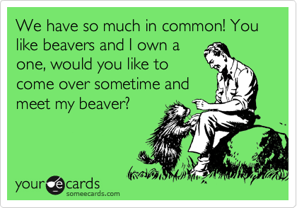 We have so much in common! You like beavers and I own a
one, would you like to
come over sometime and
meet my beaver?