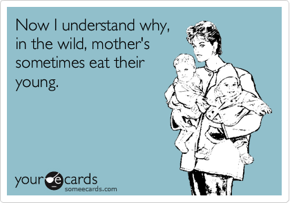 Now I understand why,
in the wild, mother's
sometimes eat their
young.