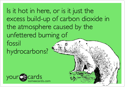 Is it hot in here, or is it just the excess build-up of carbon dioxide in the atmosphere caused by the unfettered burning of
fossil
hydrocarbons?