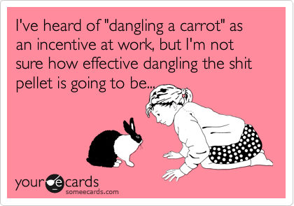 I've heard of "dangling a carrot" as an incentive at work, but I'm not sure how effective dangling the shit pellet is going to be...