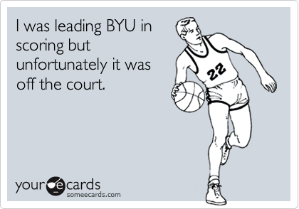 I was leading BYU in 
scoring but
unfortunately it was
off the court.