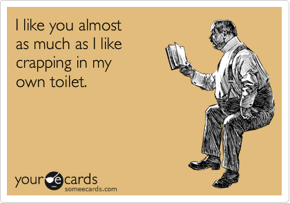 I like you almost
as much as I like
crapping in my
own toilet.