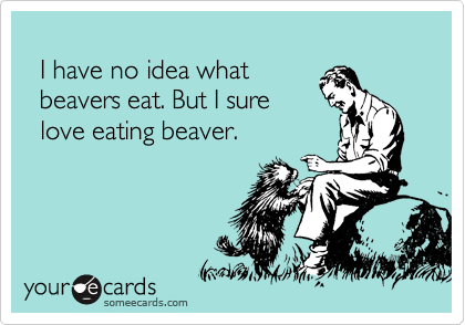 
  I have no idea what 
  beavers eat. But I sure 
  love eating beaver.