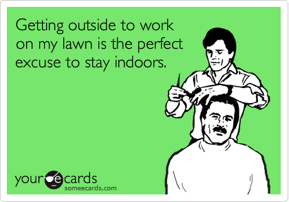 Getting outside to work
on my lawn is the perfect
excuse to stay indoors.