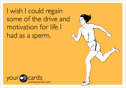 I wish I could regain
some of the drive and
motivation for life I
had as a sperm.