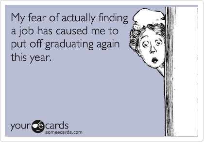 My fear of actually finding
a job has caused me to
put off graduating again
this year.
