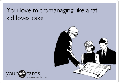 You love micromanaging like a fat kid loves cake.